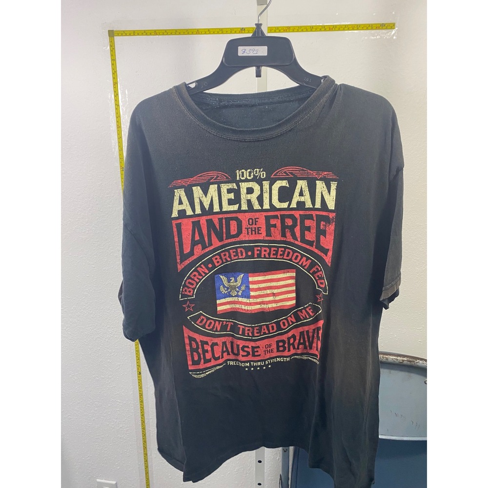 American Land of the Free Graphic Tee Black Faded‎ Patriotic T-Shirt Mens XL
